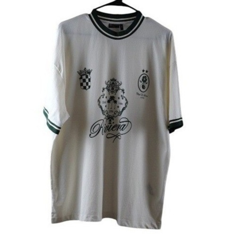 ASOS DESIGN Mens Riviera Graphic Ringer T-Shirt Off White Green Size M Oversized